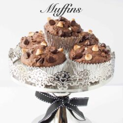 TRIPLE CHOCOLATE MUFFINS. Sour cream chocolate muffin with dark and white chocolate chips. Moist and full of chocolate-y flavors. Great for breakfast or as a snack.