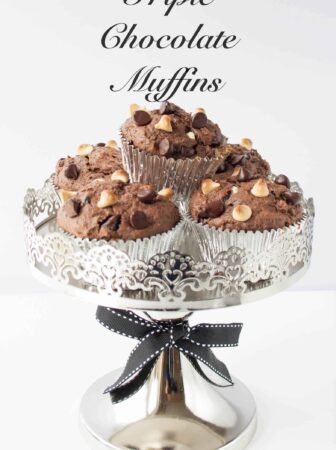 TRIPLE CHOCOLATE MUFFINS. Sour cream chocolate muffin with dark and white chocolate chips. Moist and full of chocolate-y flavors. Great for breakfast or as a snack.