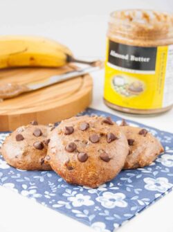 healthy flourless almond butter banana cookies with chocolate chips