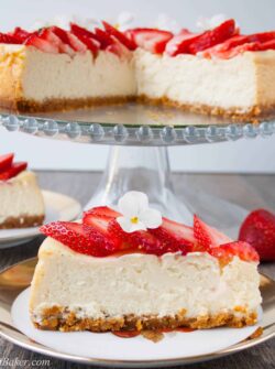 WHITE CHOCOLATE CHEESECAKE. A smooth creamy rich white chocolate cheesecake over a honey graham cracker hazelnut crust.