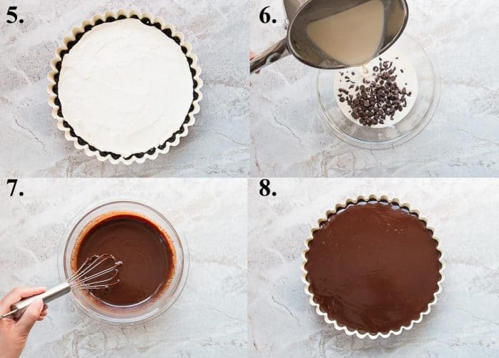 process pictures steps 5-8 of how to make a chocolate ganache mascarpone tart