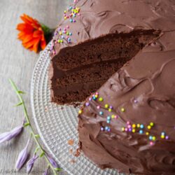 CHOCOLATE BIRTHDAY CAKE. A decadent 3-layer chocolate cake surrounded with the most luxurious rich chocolate frosting. Perfect for any occasion.