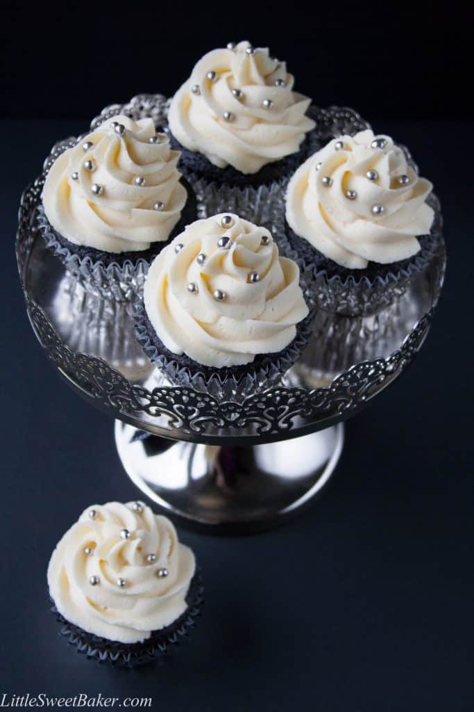A light and fluffy dark chocolate cupcake with a creamy luscious white chocolate buttercream.