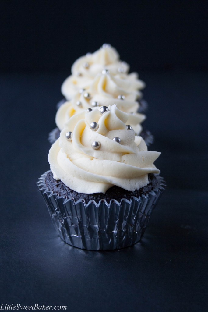 A light and fluffy dark chocolate cupcake with a creamy luscious white chocolate buttercream.