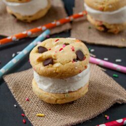 BIRTHDAY CAKE COOKIE ICE CREAM SANDWICHES. I hosted a playdate for my kids and these little sandwiches were a huge hit! Chocolate chip cookies that taste like cake, sprinkles and ice cream all-in-one dessert.