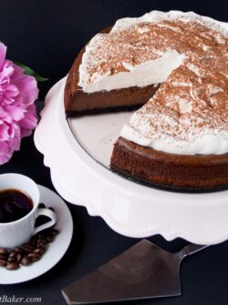 CHOCOLATE MOCHA CHEESECAKE. A delicious, creamy, and easy to make cheesecake. It tastes like a heavenly cup of mochaccinno topped with whipped cream in a form of a cheesecake!