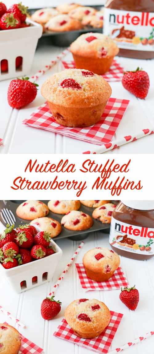 A delicious, soft, moist and fluffy muffin, loaded with fresh juicy strawberries and filled with Nutella inside! Quick and easy to make.