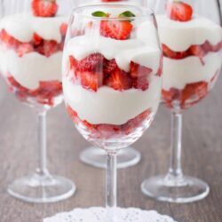 A velvety smooth white chocolate mousse paired with fresh ripe strawberries. Just 4 ingredients to make this simple and elegant dessert.