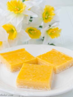 These heavenly tropical bars are made up of a tender crumbly coconut shortbread crust and topped with a fruity pineapple mango custard.