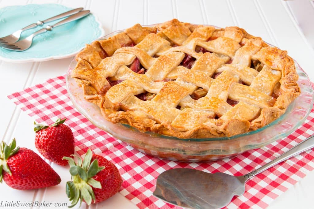 A delicious flaky pie crust paired with a sweet and tangy strawberry rhubarb filling. See how easy it is to make this gorgeous lattice pie. (Video Recipe)