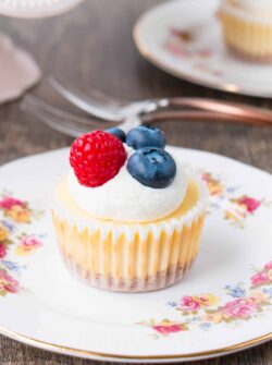 A smooth, creamy, and tangy cheesecake baked on top of a buttery graham cracker crust. These delicious little beauties prove that good things come in small packages. Just 6 ingredients and 20 mins bake time. See how easy it is to make mini cheesecakes in this video recipe.