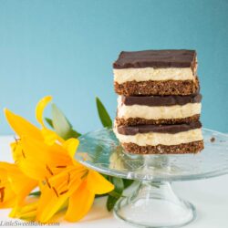 A creamy layer of vanilla custard flavored cheesecake sandwiched between a chocolatey coconut cookie crumb base and semi-sweet chocolate ganache. A twist to one of Canada's best known desserts. {Video Recipe}