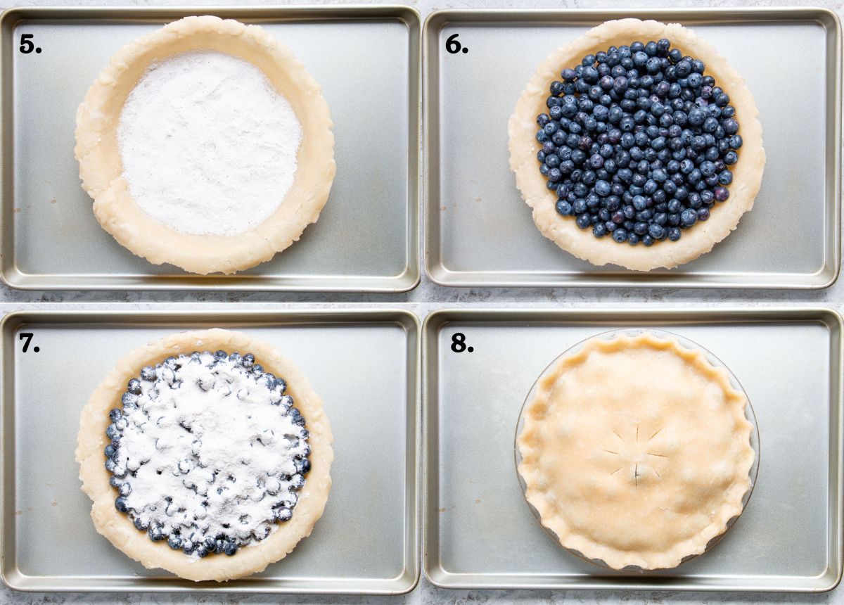 process images of how to make a blueberry pie with fresh blueberries