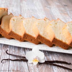This pound cake is wonderfully rich and buttery. It has a gorgeous golden brown crust and a nostalgic aroma of vanilla.