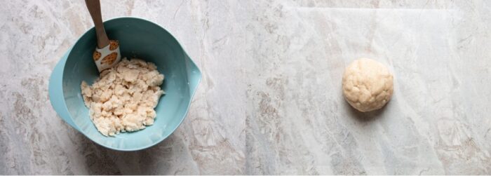 pie dough in a bowl and kneaded into a ball