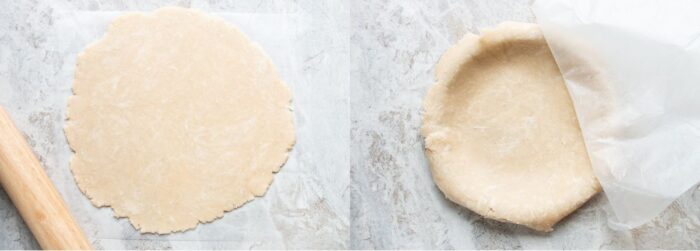 flaky oil pie crust rolled out and in a pie plate