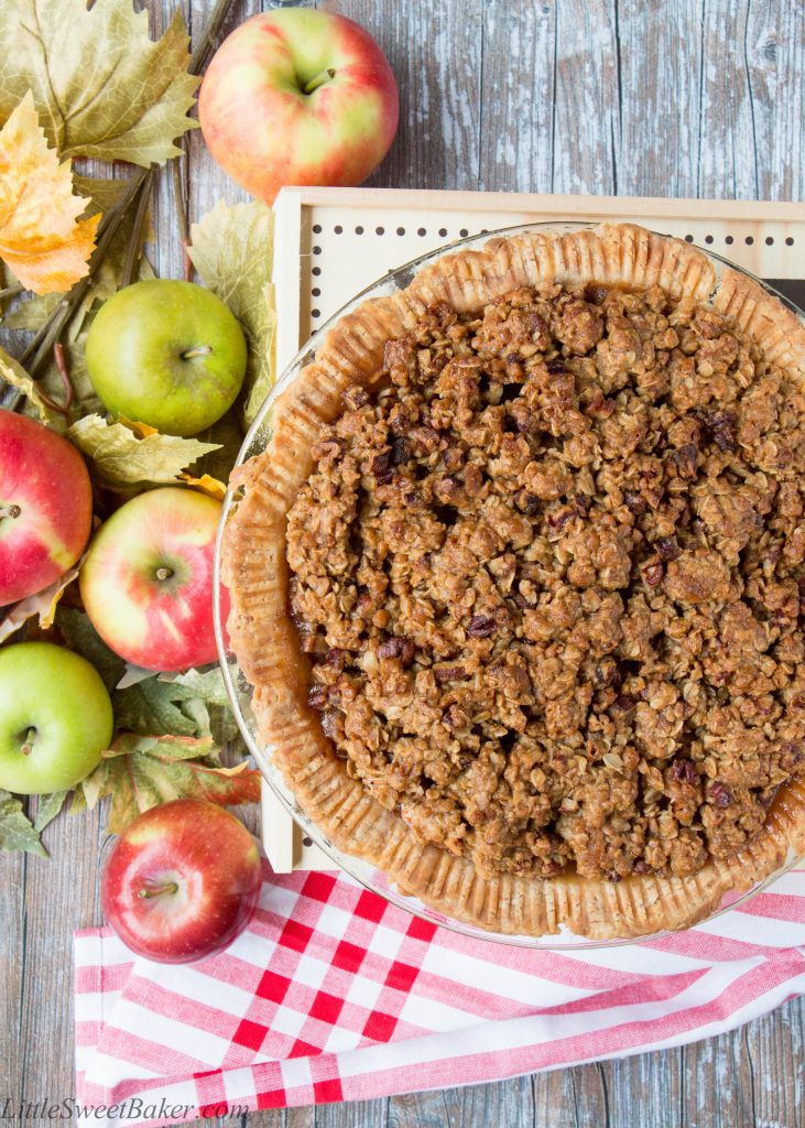 Embrace apple season with this sweet and crunchy crumble-topped apple pie.