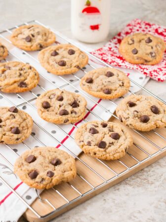 This make-ahead chewy chocolate chip cookie recipe is perfect for the holidays. This recipe makes 5 dozen cookies. It refrigerates and freezes well, so you're always armed with cookie dough ready to be freshly baked!