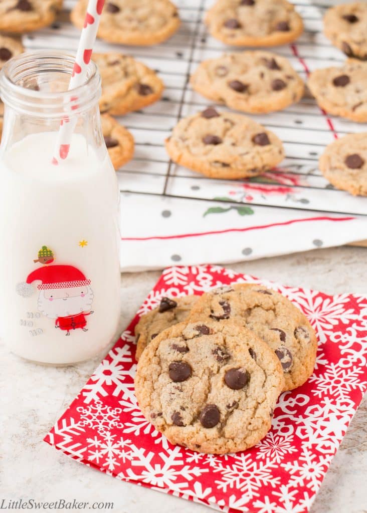 This make-ahead chewy chocolate chip cookie recipe is perfect for the holidays. This recipe makes 5 dozen cookies. It refrigerates and freezes well, so you're always armed with cookie dough ready to be freshly baked!