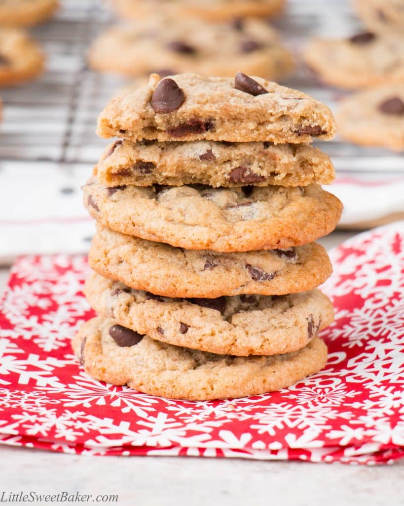 This make-ahead chewy chocolate chip cookie recipe is perfect for the holidays. This recipe makes 5 dozen cookies. It refrigerates and freezes well, so you're always armed with cookie dough ready to be freshly baked!