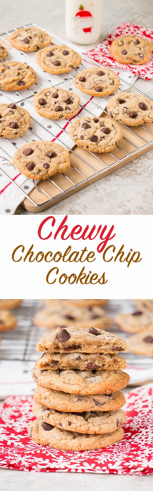 This make-ahead chewy chocolate chip cookie recipe is perfect for the holidays. This recipe makes 5 dozen cookies. It refrigerates and freezes well, so you're always armed with cookie dough ready to be freshly baked!