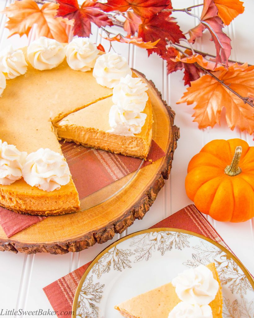 This is the creamiest and dreamiest pumpkin cheesecake you'll ever make. It's perfectly spiced with cinnamon, cardamon and has a gingersnap cookie crust.