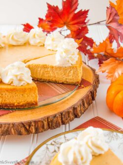 This is the creamiest and dreamiest pumpkin cheesecake you'll ever make. It's perfectly spiced with cinnamon, cardamon and has a gingersnap cookie crust.