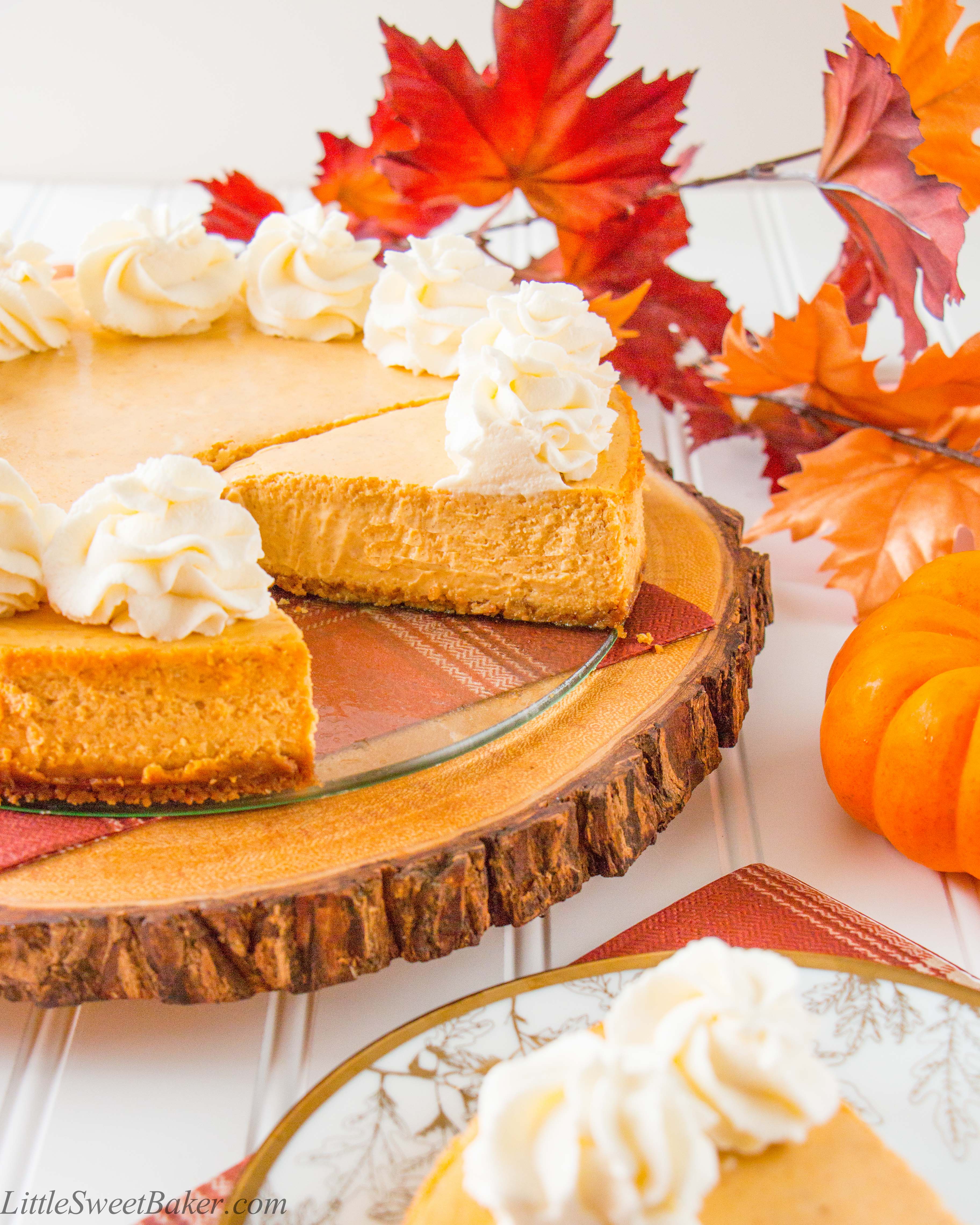 This is the creamiest and dreamiest pumpkin cheesecake you'll ever make. It's perfectly spiced with cinnamon, cardamon and has a gingersnap cookie crust.