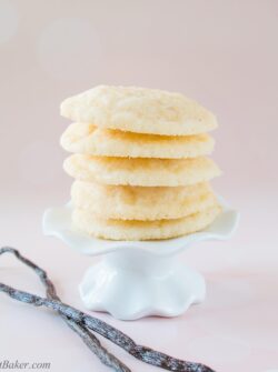 These soft and delicate sugar cookies are chewy and made extra special with the lovely taste of natural vanilla bean seeds.