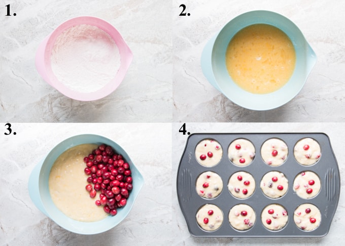 picture collage of how to make cranberry orange muffins