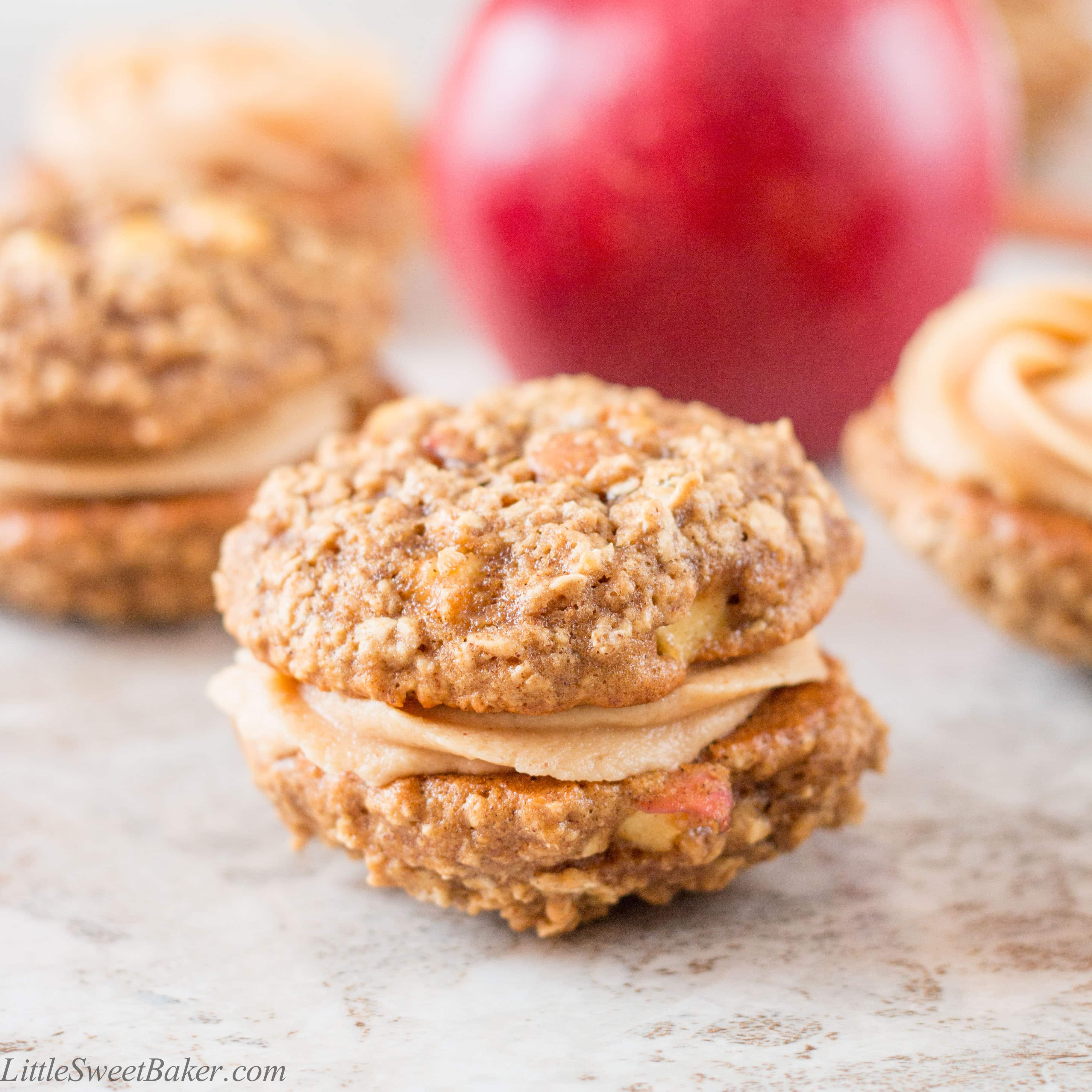 Apple Oatmeal Whoopie Pies with Peanut Butter Frosting (video) - Little ...