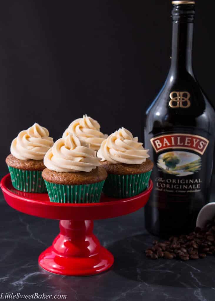 These soft and fluffy cupcakes are infused with a lovely coffee flavor and spiked with an Irish cream whiskey buttercream. They have all the flavors of an Irish coffee in a cupcake form.