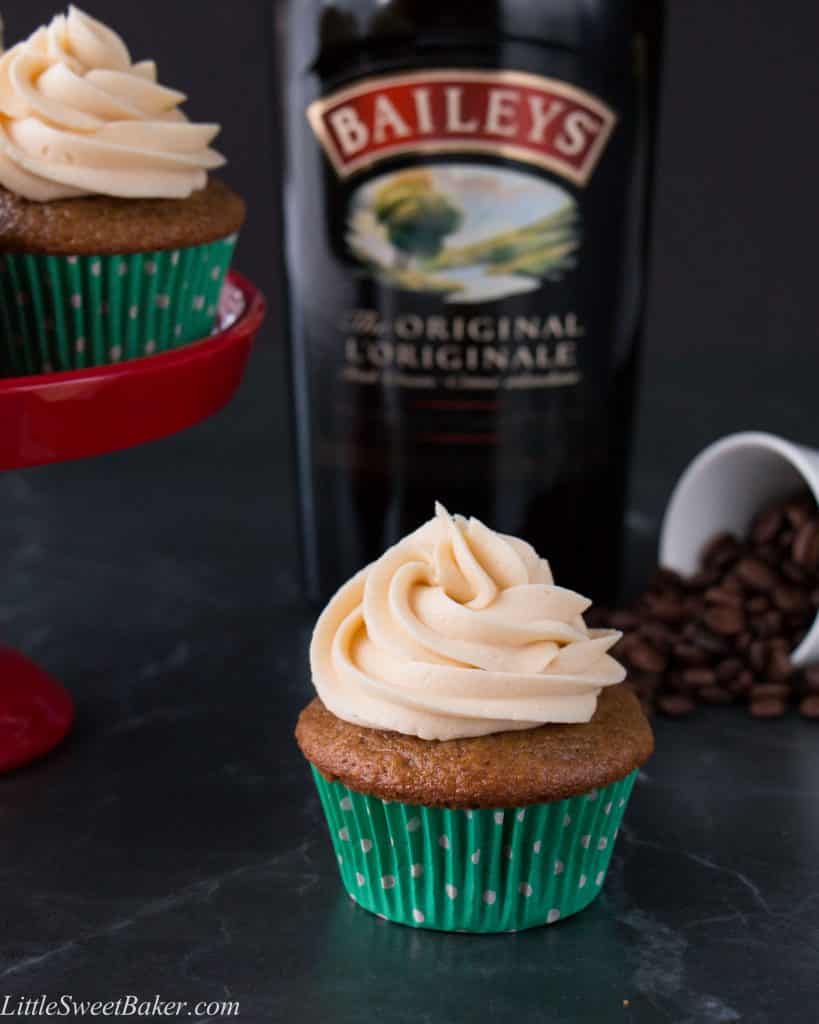 These soft and fluffy cupcakes are infused with a lovely coffee flavor and spiked with an Irish cream whiskey buttercream. They have all the flavors of an Irish coffee in a cupcake form.