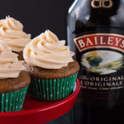 These soft and fluffy cupcakes are infused with a lovely coffee flavor and spiked with an Irish cream whiskey buttercream. They have all the flavors of an Irish coffee in a cupcake form.
