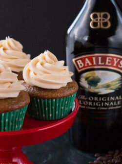 These soft and fluffy cupcakes are infused with a lovely coffee flavor and spiked with an Irish cream whiskey buttercream. They have all the flavors of an Irish coffee in a cupcake form.