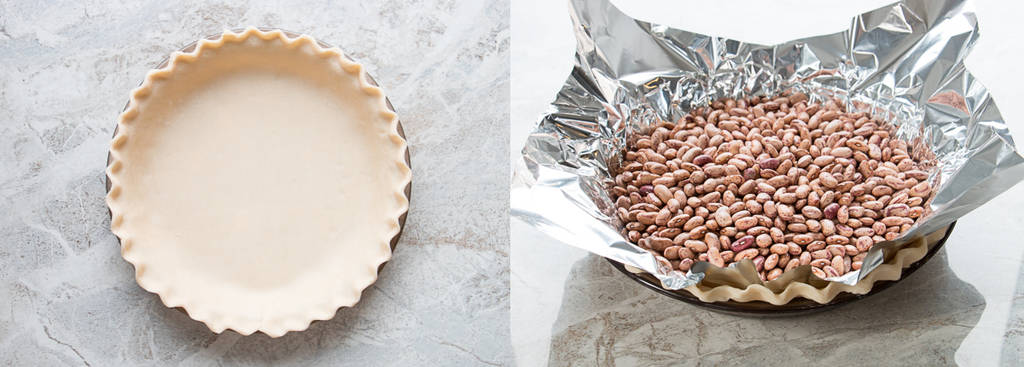 two pictures showing how to blind bake a pie