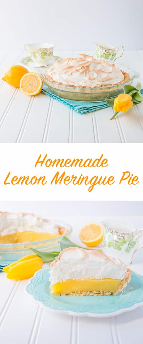 This easy homemade lemon meringue pie has a fresh lemon filling that is tangy, sweet and just bursting with flavor. It's topped with a lovely and fluffy meringue.