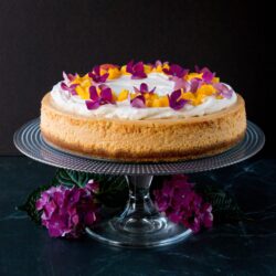 A soft and silky cheesecake with a light tropical flavor of fresh mangoes.