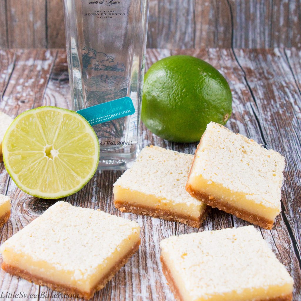 These zesty and sweet lime bars are to die for. They are bursting with a tangy lime taste and pack a punch of tequila flavor.