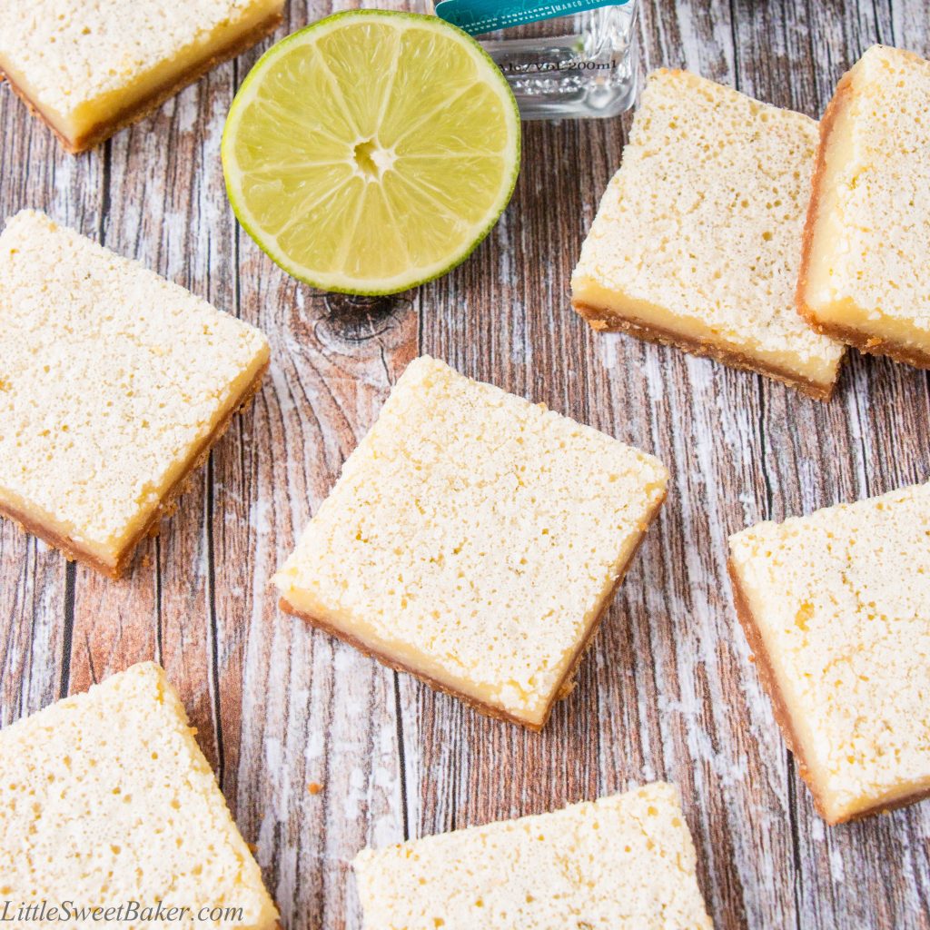 These zesty and sweet lime bars are to die for. They are bursting with a tangy lime taste and pack a punch of tequila flavor.