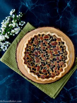 This recipe takes pecan pie and adds the intense flavor of bourbon and chocolate together in a sweet-gooey filling.