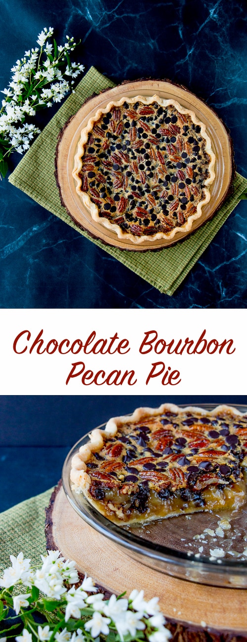 This pie combines crunchy pecans with the intense flavors of dark chocolate and bourbon in a sweet-gooey filling.