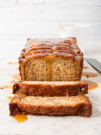 The flavor of salted caramel infused into a soft and moist banana bread, then drizzled with extra salted caramel sauce on top. It's banana bread heaven with a sweet sticky indulgence.