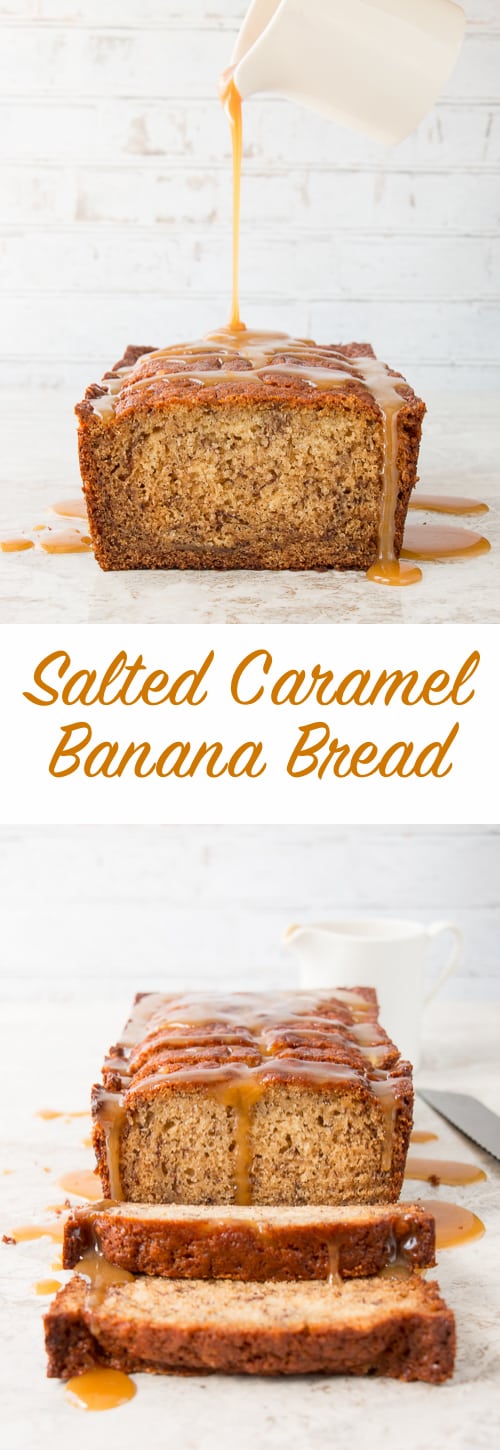 The flavor of salted caramel infused into a soft and moist banana bread, then drizzled with extra salted caramel sauce on top. It's banana bread heaven with a sweet sticky indulgence.