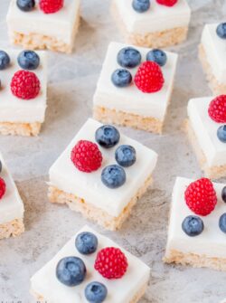 Rice Krispies treats combined with cheesecake makes these crunchy-creamy bars absolutely irresistible.