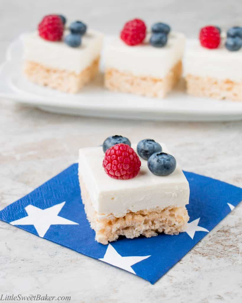Rice Krispies treats combined with cheesecake makes these crunchy-creamy bars absolutely irresistible.
