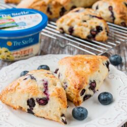 These sweet and savory scones are tender and buttery with the taste of creamy feta cheese and fresh blueberry goodness baked in.
