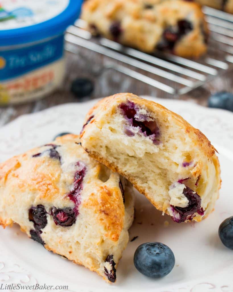 These sweet and savory scones are tender and buttery with the taste of creamy feta cheese and fresh blueberry goodness baked in.