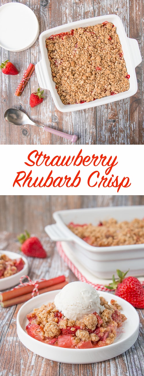 Sweet strawberries and tangy rhubarb topped with a cinnamon and brown sugar crunchy oat streusel.