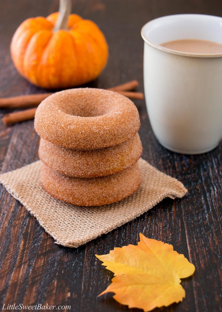 These baked pumpkin donuts are super soft and moist with a delightful pumpkin taste and crunchy cinnamon-sugar coating. (pumpkin donuts, pumpkin spice donuts, baked pumpkin donuts, homemade pumpkin donuts, Tim Hortons, pumpkin cake donuts)